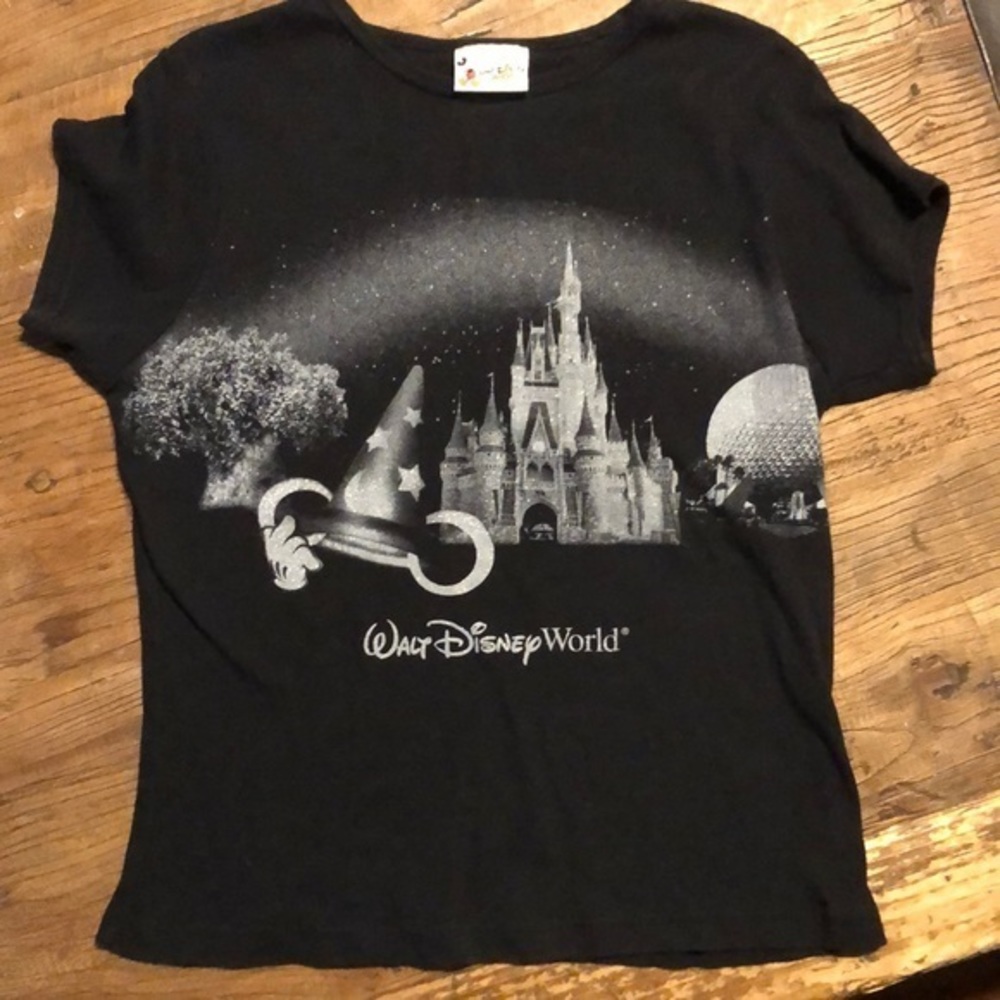 Black‎ L Glitter World Resort Graphic Tee Shirt Size 2x z-5